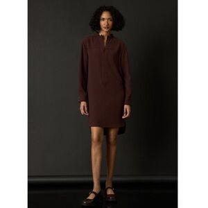 Luxely Split Neck Long Sleeve Shift Dress in French Roast Large